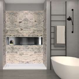 SWK603696-49 SaraMar 36-In X 60-In X 96-In 3-Piece Shower Wall Trimmable Kit, In Sand Creme