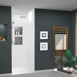 SWKX36367224-21V SaraMar 36-in x 36-in x 96-in Glue to Wall 6-Piece Shower Wall Trimmable Kit with Extension, White Velvet