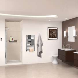 SWKX36367224-28V SaraMar 36-in x 36-in x 96-in Glue to Wall 6-Piece Shower Wall Trimmable Kit with Extension, Cashew Velvet