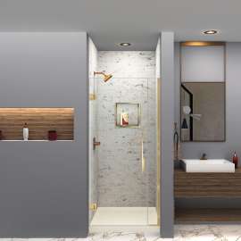 SWKX36367224-48 SaraMar 36-in x 36-in x 96-in Glue to Wall 6-Piece Shower Wall Trimmable Kit with Extension, Biscotti Marble