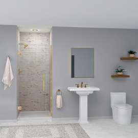 SWKX36367224-49 SaraMar 36-in x 36-in x 96-in Glue to Wall 6-Piece Shower Wall Trimmable Kit with Extension, Sand Creme