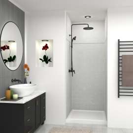 SWKX36367224-50 SaraMar 36-in x 36-in x 96-in Glue to Wall 6-Piece Shower Wall Trimmable Kit with Extension, Lunar