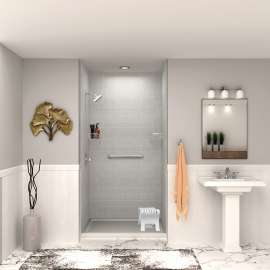 SWKX48367224-27 SaraMar 48-in x 36-in x 96-in Glue to Wall 6-Piece Shower Wall Trimmable Kit with Extension, Grey Beach