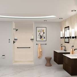 SWKX48367224-28 SaraMar 48-in x 36-in x 96-in Glue to Wall 6-Piece Shower Wall Trimmable Kit with Extension, Cashew