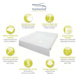 T3 36 x 36 Single Threshold Shower Base with Center Drain in White