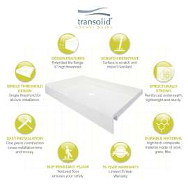 T3 48 x 34 Single Threshold Shower Base with Center Drain in White