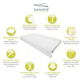 T3 60 x 30 Single Threshold Shower Base with Right Drain in White