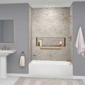 UATLN603022-R-CB Unity AFR 60-in x 30-in x 22-in Alcove Acrylic Bathtub Kit With Right Hand Drain, White/Champagne Bronze