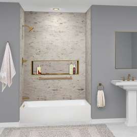 UATLN603217-L-CB Unity AFR 60-in x 32-in x 17-in Alcove Acrylic Bathtub Kit With Left Hand Drain, White/Champagne Bronze