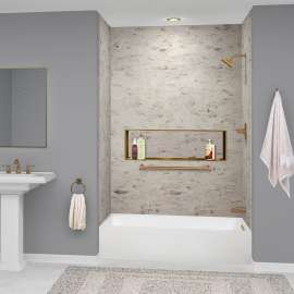 UATLN603217-R-CB Unity AFR 60-in x 32-in x 17-in Alcove Acrylic Bathtub Kit With Right Hand Drain, White/Champagne Bronze