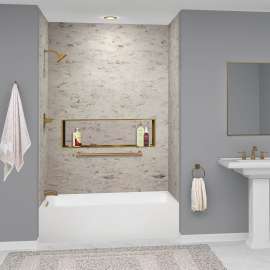 UATLN603222-L-CB Unity AFR 60-in x 32-in x 22-in Alcove Acrylic Bathtub Kit With Left Hand Drain, White/Champagne Bronze