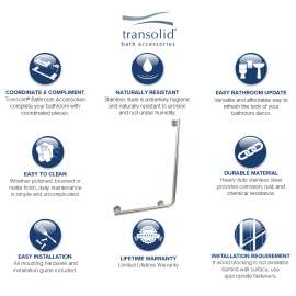 Left Side L shape Grab Bar, In Brushed Stainless