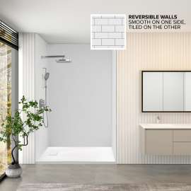 BWK603696-531T Bravastone 60-In X 36-In X 96-In Glue To Wall 3-Piece Shower Wall Kit, White/Grey