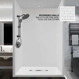 BWK604896-531T Bravastone 60-In X 48-In X 96-In Glue To Wall 3-Piece Shower Wall Kit, White/Grey