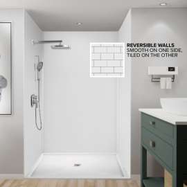 BWK606096-531T Bravastone 60-In X 60-In X 96-In Glue To Wall 3-Piece Shower Wall Kit, White/Grey