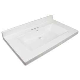 CL2231 Calle 31-in x 22-in Premium Cultured Marble Vanity Top with Integrated Sink and 4-in Centerset Faucet Holes, White - Multiple Sizes Available