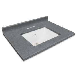 KY2237-52/01 Kinsey 37-in x 22-in Premium Cultured Marble Vanity Top with Undermount Sink and 4-in Centerset Faucet Holes, Midnight Chrome/White