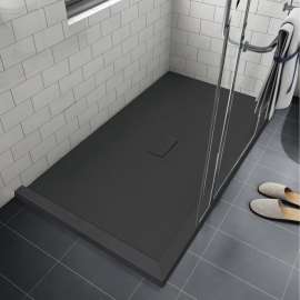 FZSDT6340C-09 Trimslate 63-in x 40-in Shower Base with Adjustable Double Threshold and Center Drain, Black