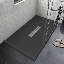 FZSDT7242C-09 Trimslate 72-in x 42-in Shower Base with Adjustable Double Threshold and Center Drain, Black