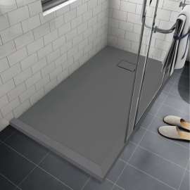 FZSDTR6032-40 Trimslate 60-in x 32-in Tub Replacement Shower Base with Adjustable Double Threshold and End Drain, Dark Grey