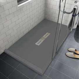 FZSDT7242C-40 Trimslate 72-in x 42-in Shower Base with Adjustable Double Threshold and Center Drain, Dark Grey