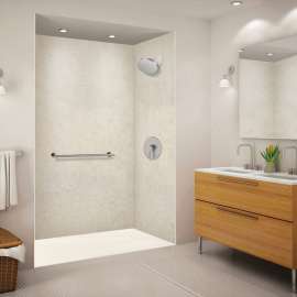 FZSR6332-32 Trimslate 63-in x 32-in Zero Threshold Tub Replacement Shower Base with End Drain, Cameo