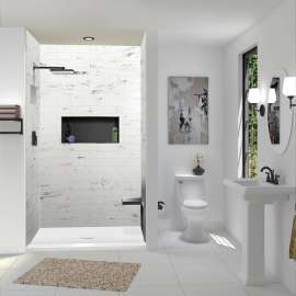 FZST5140C-31 Trimslate 51-in x 40-in Shower Base with Adjustable Single Threshold and Center Drain, White