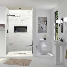 FZST6036C-32 Trimslate 60-in x 36-in Shower Base with Adjustable Single Threshold and Center Drain, Cameo