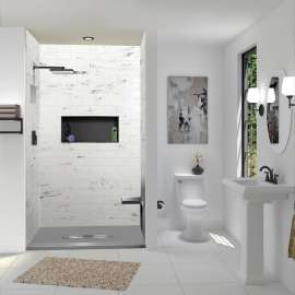 FZST6036C-40 Trimslate 60-in x 36-in Shower Base with Adjustable Single Threshold and Center Drain, Dark Grey