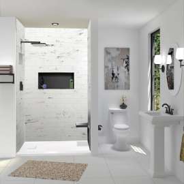 FZSTR6336-31 Trimslate 63-in x 36-in Tub Replacement Shower Base with Adjustable Single Threshold and End Drain, White