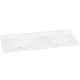 ITBC61222-A5 Decor 61-in x 22-in Solid Surface Double Bowl Vanity Top, White