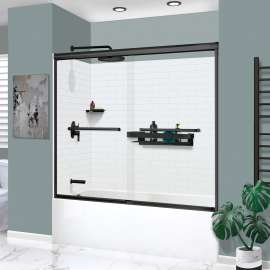 KTAFS603660L-21MB 60-in x 36-in x 80-in 7-Piece Glue-on Saramar Shower/Tub Kit with Door Faucet and Accessories, White/Matte Black
