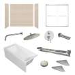 KTAFS603660L-28BS 60-in x 36-in x 80-in 7-Piece Glue-on Saramar Shower/Tub Kit with Door Faucet and Accessories, Cashew/Brushed Stainless