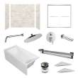 KTAFS603660L-48PC 60-in x 36-in x 80-in 7-Piece Glue-on Saramar Shower/Tub Kit with Door Faucet and Accessories, Biscotti Marble/Polished Chrome