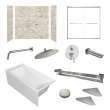 KTAFS603660L-49BS 60-in x 36-in x 80-in 7-Piece Glue-on Saramar Shower/Tub Kit with Door Faucet and Accessories, Sand Creme/Brushed Stainless