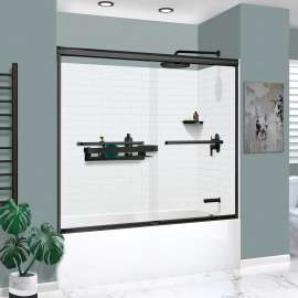 KTAFS603660R-21MB 60-in x 36-in x 80-in 7-Piece Glue-on Saramar Shower/Tub Kit with Door Faucet and Accessories, White/Matte Black