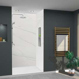 LWKX48368412-181 Lusso 48-in x 36-in x 84/12-in Glue To Wall 6-Piece Transition Shower Wall Kit, Palladio White