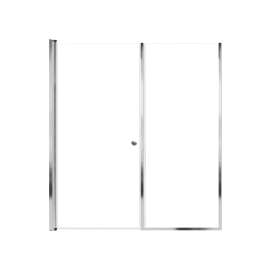 LSDF627006C-PC Lyna 62-in x 70-in Pivot Shower Door And Fixed Panel With 1/4-in Clear Glass And Double-Sided Knob Handles, Polished Chrome