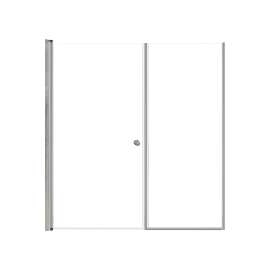 LSDF637006C-BS Lyna 63-in x 70-in Pivot Shower Door And Fixed Panel With 1/4-in Clear Glass And Double-Sided Knob Handles, Brushed Stainless