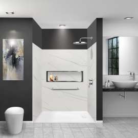 LWK606072-181 Lusso 60-in x 60-in x 72-in Glue to Wall 3-Piece Shower Wall Kit, Palladio White