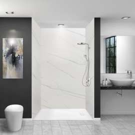 LWK603696-181 Lusso 60-in x 36-in x 96-in Glue to Wall 3-Piece Shower Wall Kit, Palladio White