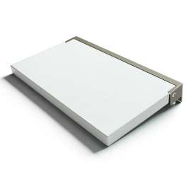 Preston flip-up fold-down ADA compliant padded shower seat in white and brushed stainless, 26 in. W x 15 in. D, by Transolid, PPS1526UP-01BS