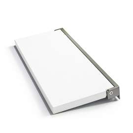 Preston flip-up fold-down ADA compliant padded shower seat in white and brushed stainless, 34 in. W x 15 in. D, by Transolid, PPS1534UP-01BS