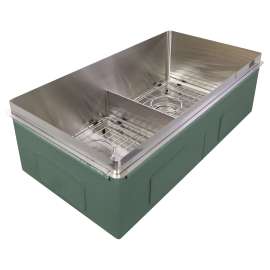 32-in x 17-in x 10-in 18-Gauge Equal Double Bowls Rimless Stainless Steel Kitchen Sink With Low Divide, RDE321710