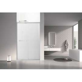 SBP487808F-BS Stratford 48-in x 78-in Bypass Shower Door With 5/16-in Full Frost Glass And Round Tube Handles, Brushed Stainless