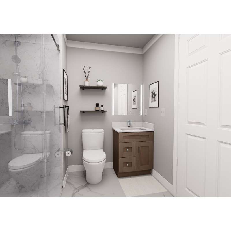 24-in x 18-in x 31-in Ready To Assemble Shaker Single Door with Two Left-Side Drawers Vanity Base Cabinet, Tan Wood