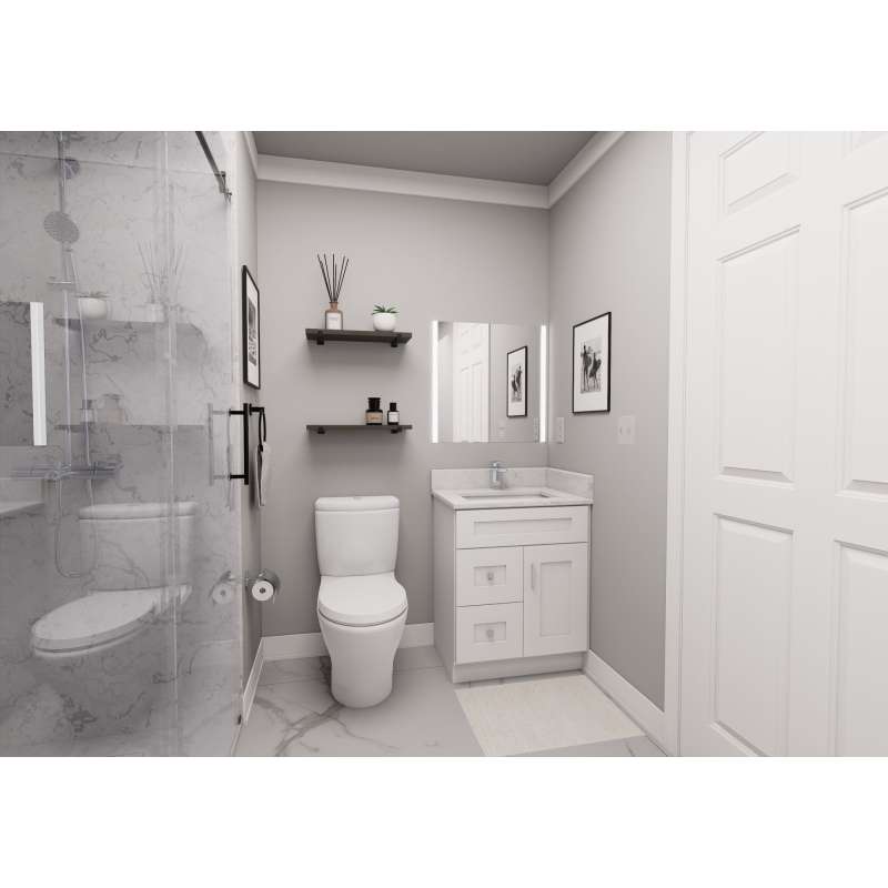 24-in x 18-in x 31-in Ready To Assemble Shaker Single Door with Two Left-Side Drawers Vanity Base Cabinet, White