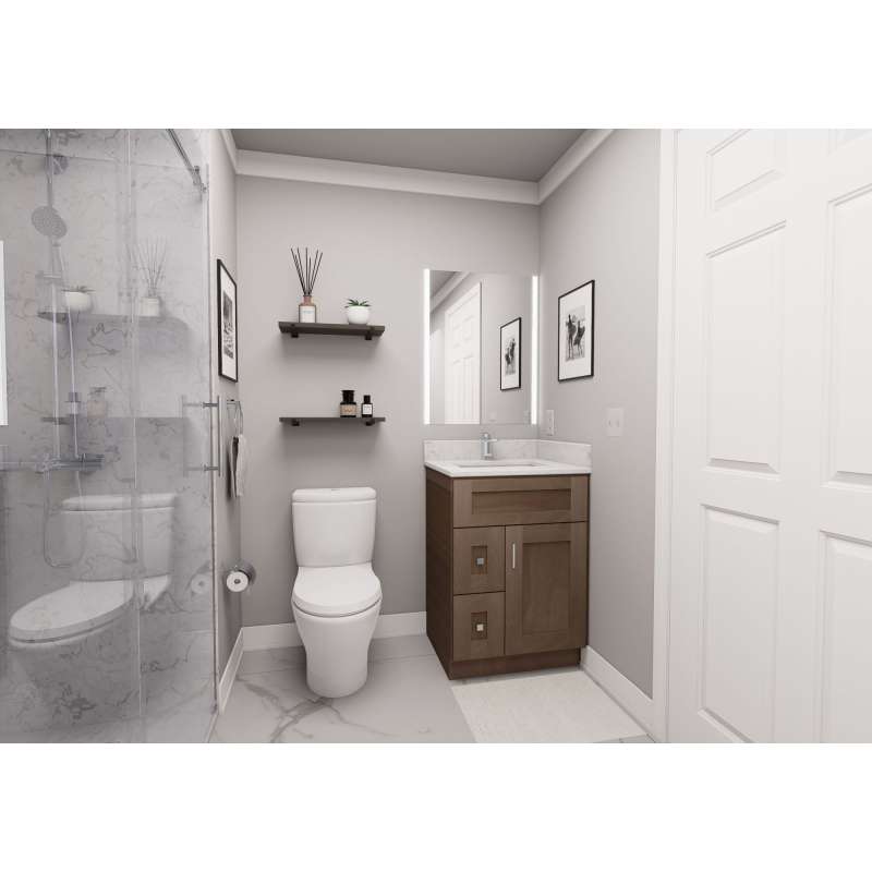 24-in x 21-in x 35-in Ready to Assemble Shaker Vanity Combo Base Cabinet With Two Drawers on Left, Tan Wood