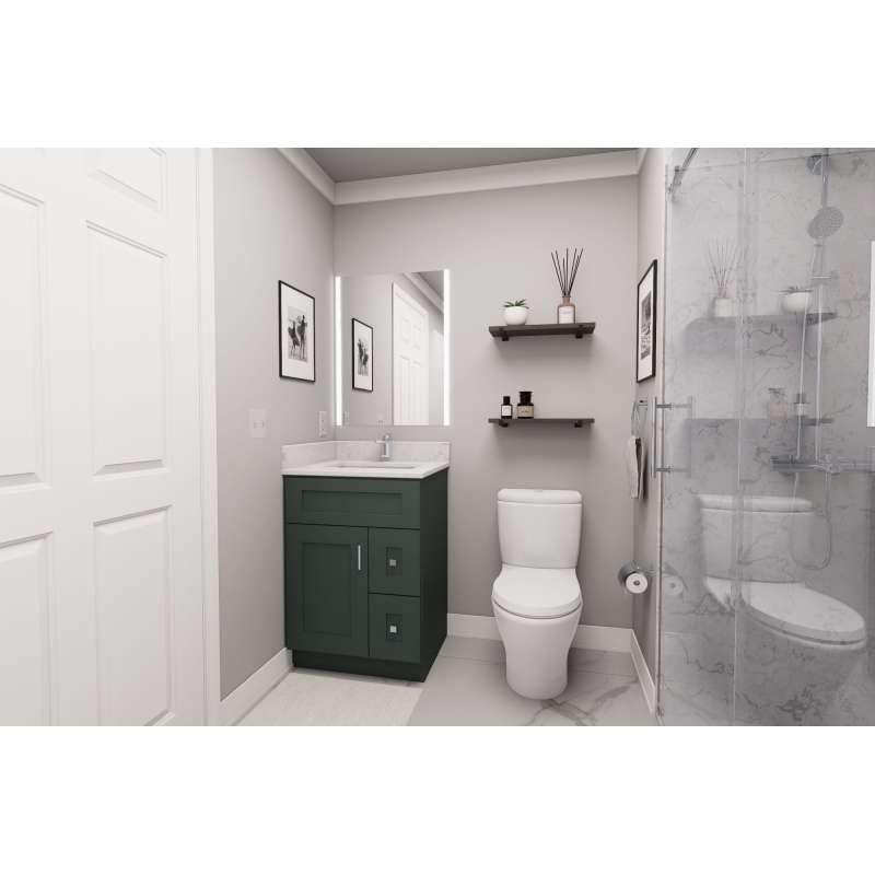 24-in x 21-in x 35-in Ready to Assemble Shaker Vanity Combo Base Cabinet With Two Drawers on Right, Green
