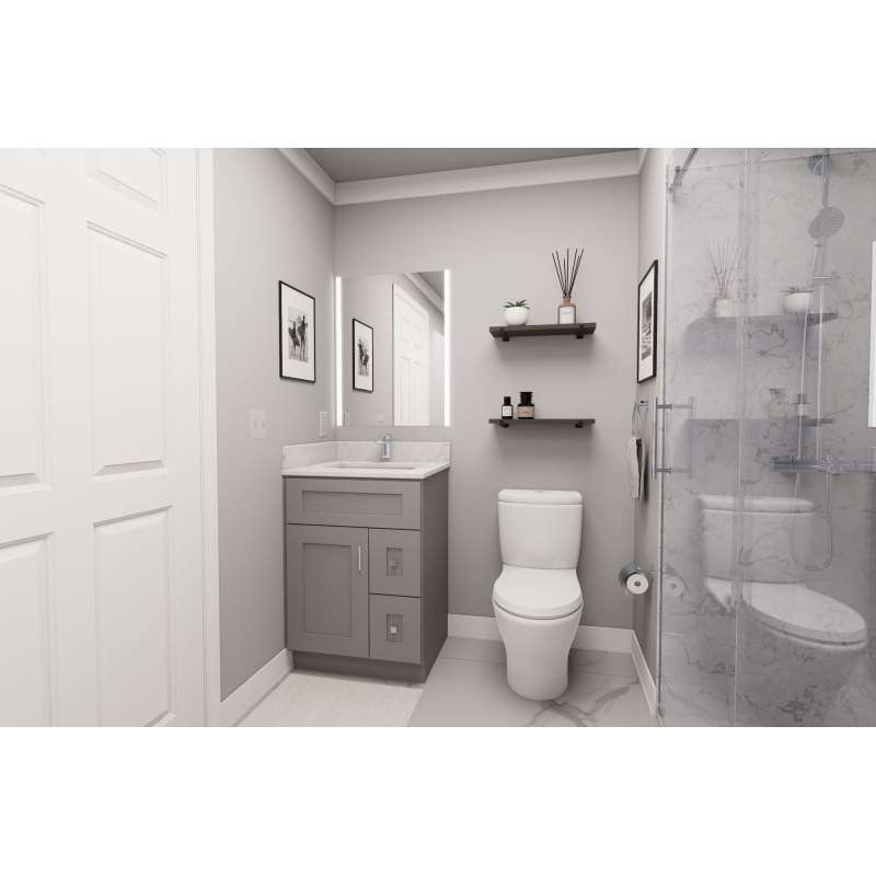 24-in x 21-in x 35-in Ready to Assemble Shaker Vanity Combo Base Cabinet With Two Drawers on Right, Light Grey